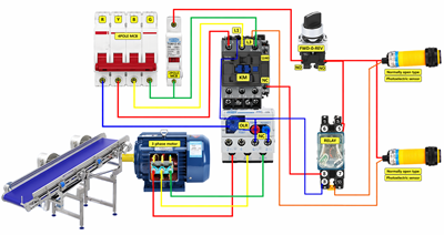 DPDT Relay System for Conveyor Motor Forward and Reverse Control