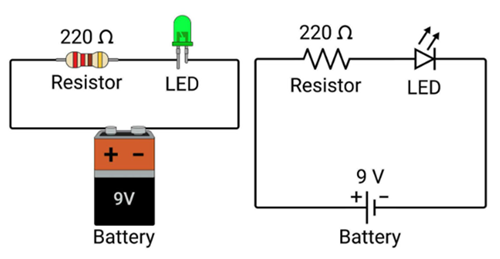 Figure 5. Basic LED Circuit with Resistor and Battery.png